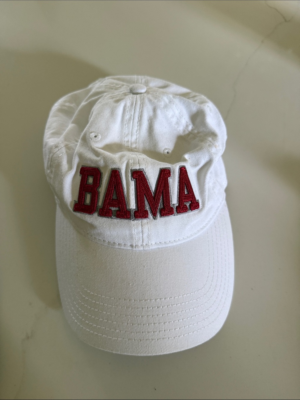 White Baseball Cap with Red BAMA Embroidery